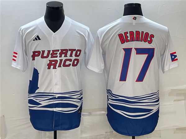 Men's Dominican Republic Baseball #17 Jos?? Berr??os 2023 White World Baseball Classic Stitched Jersey